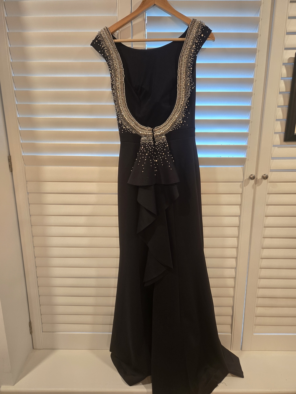 Terani Couture Navy Blue Maxi Gown with Beaded Collar - Picture 2 of 2